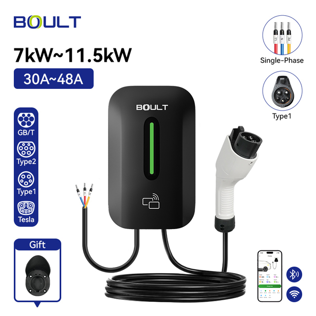 WallBox EV Charger 5m Cable 11.5KW Single Phase Type1 Interface 200-220V 32A 40A 48A Input New Energy Vehicles