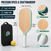 Raquette de pickleball en bois grainé de 16 mm, légère, antidérapante, équipement d'entraînement pour adultes avec bordure vert menthe