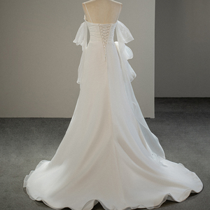 Robe de Mariée Élégante à Traîne en Chiffon Plissé avec Bretelles, Robe de Demoiselle d'Honneur Sfy186 - Product Image 4