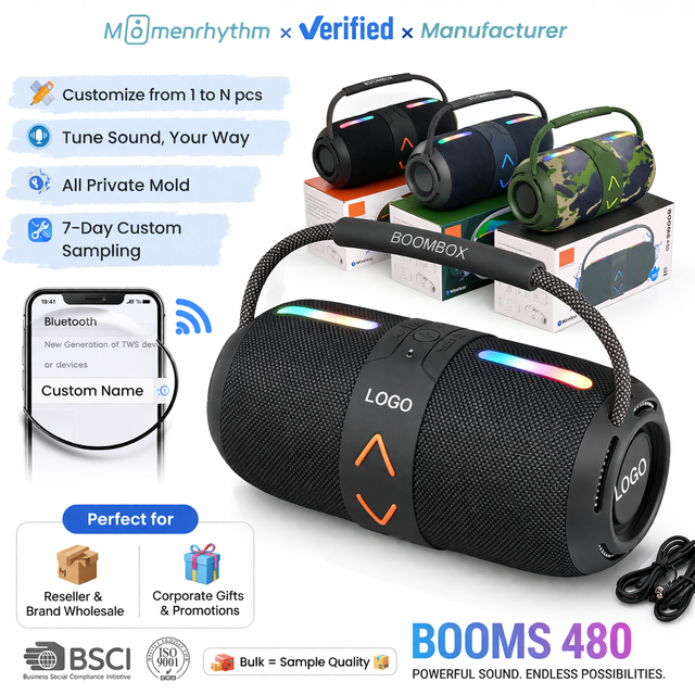 Portable Bluetooth Speakers Promotion Custom Branding Wireless Stereo Bass Waterproof Outdoor RGB Light Corporate Gift