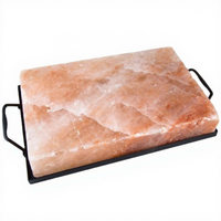 Plaque de sel rose de l'Himalaya avec support en acier inoxydable, sel brut de qualité alimentaire, brique/plaque pour grillades, barbecue, cuisson, OEM disponible en gros