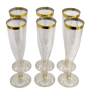 6.5oz Gold glitter disposable champagne flutes stem disposable champagne glasses capacity disposable plastic glass plastic