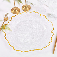 Assiettes de présentation transparentes de 13 pouces motif tournesol, avec bordure or et argent, pour décoration de table de mariage et d'hôtel