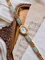 Nouvelle Montre à Quartz pour Femme Plaqué Or Vintage 2026 avec Cadran Incrusté de Jade, Esthétique Orientale, Expédition Directe Usine