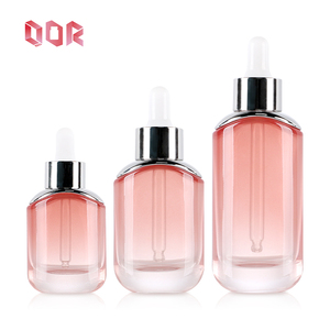 Luxury Skincare Pink Transparent <b>Glass</b> Packaging Cosmetics Essential Oil Dropper Bottle Cosmetics <b>Container</b> With Pump Cap - Product Image 1
