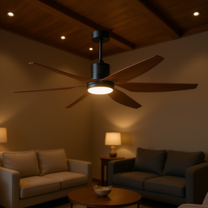 Ventilateur de plafond LED 66 pouces avec pales marron, lumière intégrée, design moderne, moteur DC, télécommande, 5 vitesses, blanc chaud 3500K - Product Image 2