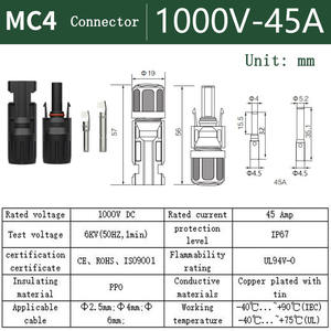 Солнечный разъем DC1000V IP67 Водонепроницаемый фотоэлектрический разъем мужской и женский Быстрый соединительный материал PPO - Product Image 5