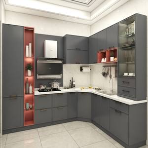 Cuisine moderne modulaire haut de gamme écologique, ensemble complet avec portes en verre <span class=keywords><strong>et</strong></span> comptoirs en quartz pour salle à manger de villa - Product Image 6