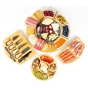 Juego de tablas de queso de bambú con cajón, tabla de cortar redonda para servir queso y aperitivos, herramienta de cocina ecológica - Product Image 2