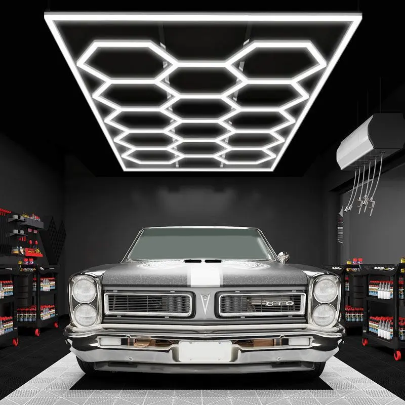 Etop AC100-240V Customized LED Hexagonal Light Garage Hexagon Lighting Car Detailing Working Light 14 Hex Grid With Border