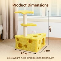 Shengze MH53 Arbre à chat et griffoir en forme de fromage, tunnel pour chat pour petits espaces, écologique, en panneau de particules anti-déchirure, de luxe