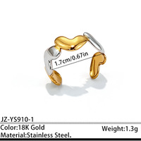 Cincin Minimalis Lapis Emas 18K Kombinasi Dua Warna, Cincin Jari Telunjuk Geometris Bahan Stainless Steel