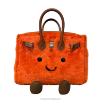 Tas Tangan Bulu Lembut Lucu Motif Wajah Tersenyum Kartun, Tas Mini Tote untuk Wanita, Tas Selempang Fashion dengan Pegangan