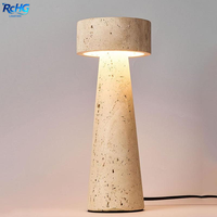 Lampe de table moderne de luxe en pierre de travertin - Lampe de chevet électrique LED à intensité variable avec texture marbrée pour la maison, l'hôtel et la chambre