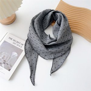 Écharpe triangulaire d'été respirante en coton, motif rayé tendance, <span class=keywords><strong>avec</strong></span> pompon décoratif - Product Image 5
