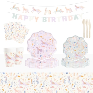 DAMAI Nouvelle conception personnalisée Ensemble de vaisselle sur le thème de la licorne avec assiettes en papier jetables, serviettes et gobelets pour 10 invités - Product Image 2