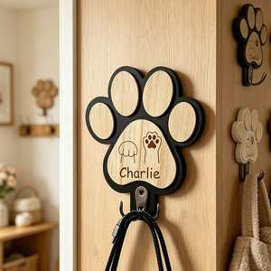 Support mural pour laisse, crochet en bois personnalisé en forme de patte de chien, organisateur de colliers pour animaux de compagnie et porte-clés - Product Image 2