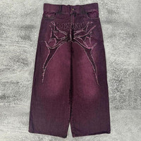 Nouvelle tendance Baggy personnaliser la conception jambe large jean hommes en détresse couture Patch broderie fermeture éclair hors jean pantalon