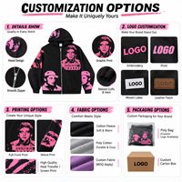 Sweat-shirt à capuche zippé pour homme, style streetwear hip-hop, imprimé graphique, en coton épais, coupe ample, impression personnalisée, vêtement décontracté