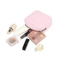 Mini sac de maquillage carré de couleur unie à la mode en gros personnalisé sac cosmétique portable en velours côtelé doux avec fermeture à glissière