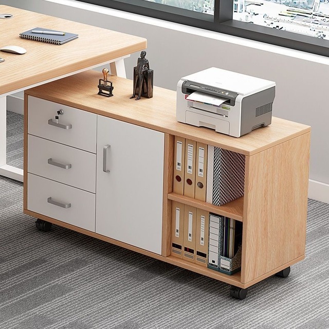 Lockable Wooden Drawer-Type Filing Cabinet Mobile Floor-Standing Commercial Use Home Office Storage Small Workstation Minimalist