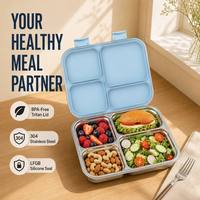 Boîte à lunch en acier inoxydable à 4 compartiments, sans BPA, compatible micro-ondes, avec couvercle convexe, pour préparation de repas, mignonne, pour enfants, conservation des aliments pour nouveau-nés