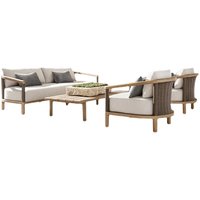 Ensemble de canapés en teck pour loisirs de plein air, résistant à l'eau et aux UV, pour cour, balcon, villa, gîte, jardin, table et chaises