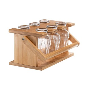 Bamboo Wine Rack <b>Foldable</b> 2 Tier Stemware Holder <b>Outdoor</b> Picnic <b>Table</b> - Product Image 4