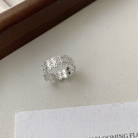 Bague pour femme style coréen simple, en cuivre double couche, motif glace et neige, patchwork floral, pour l'index, design ajouré, tendance