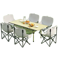Équipement de camping en plein air, ensemble de table et de chaises pliantes portables, 6 chaises + 1 table longue, table et chaises de camping légères