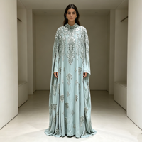 Abaya Kaftan en Chiffon à Col Montant, Ornée de Perles et Strass, avec Boutons au Dos, Coupe Évasée, Robe de Soirée Islamique, Vente en Gros