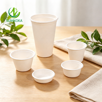 Sumkoka 250ml Gobelets à sauce jetables en bagasse de canne à sucre, biodégradables, compostables, anti-fuite, compatibles micro-ondes, avec couvercle, pour les fêtes