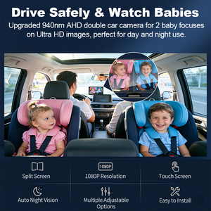 กล้องติดรถยนต์สำหรับเด็ก 2 คน สำหรับติดตั้งที่เบาะ จอแสดงผลขนาด 7 นิ้วแบบ Ultrawide พร้อมกล้องสองตัว มองหลัง กล้องติดรถยนต์สำหรับเด็ก ความละเอียด HD 1080P มองเห็นในเวลากลางคืน รุ่น ZD26 - Product Image 4