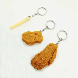 Simulação Fried Chicken Nugget Food Keychain Personalidade Falso frango Perna Asa Chip Chaveiro Pingente Loja Giveway Gift Keyring