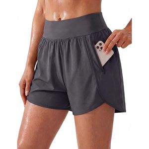 FOXA Pantalones cortos deportivos de cintura alta de 5 pulgadas para mujer con bolsillos con cremallera, pantalones cortos deportivos de secado rápido para gimnasio y viajes - Product Image 1