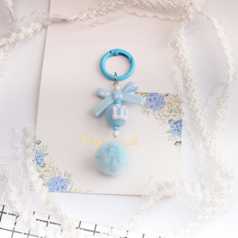 Porte-clés pompon M-bead sans clous - Bleu