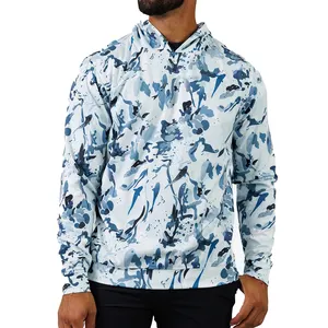 Factory supply golf wear sublimation print polyester spandex stretch Pullover hooded shirt long sleeve men golf hoodie t shirt