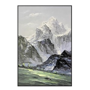 Pintura al Óleo Pintada a Mano, Paisaje de Montaña Nevada, Mural Vertical, Arte de Pared Moderno y Minimalista para Sala de Estar, Fondo de Sofá - Product Image 5