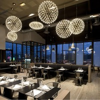 Lustre suspendu globe moderne de luxe personnalisé, LED, effet feu d'artifice, en chrome, pour bars, cafés, magasins, hôtels à plafond haut, maisons