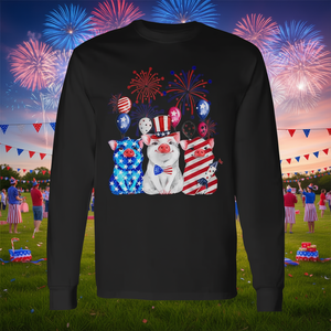 T-shirt a maniche lunghe con bandiera americana, maiale, patriottica, per il 4 luglio - Product Image 3