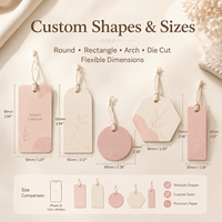Étiquettes volantes en papier premium rose pâle et blanc, motif botanique, coins arrondis, avec ficelle en coton pour boutique de vêtements féminins