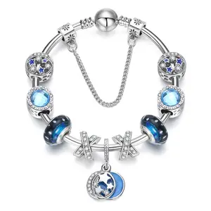 锌合金手链水钻心形护身符手镯水晶串珠手链女礼品