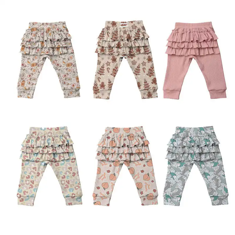 Custom Boutique Meisje Broek Pure Kleur Kant Gebreide Stof Groothandel Print Houden Warm Hoge Kwaliteit Baby Legging