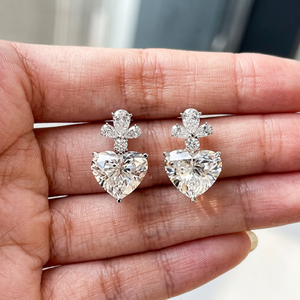 3CT <b>Heart</b> Lab Grown Diamond Drop <b>Earrings</b>, 14K White Gold Bridal Jewelry - Product Image 1