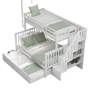 Baby Bedding MDF Board Wooden Kids Children king size queen upholstered Bunk bed frame bedroom furniture set with storage