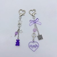 En gros, Breloque porte-clés et de sac pour téléphone, motif cœur perlé violet, style Y2K Kawaii, accessoire de mode, cadeau personnalisé