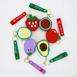 Girly Keychain Cute Fruit Wallet Key Ring Small Silicone Bags Custom Cartoon Kids Coin Purse Key chains Silicone Keychain Wallet