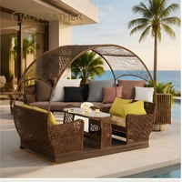 Sofá Cama de Ratán para Jardín, Tumbona de Mimbre para Patio, Tumbona de Playa de Ratán y Aluminio para Exteriores