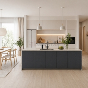 Modern Minimalist Marble <b>Island</b> <b>Table</b> with Polished Stone Countertop for Stylish Kitchen Workspace and Breakfast bar - Product Image 2