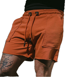Shorts décontractés pour hommes, 100 % coton, respirants, élastiques, unis, pour la gym, l'été, le surf, la plage et les stations balnéaires, tendance sport - Product Image 1
